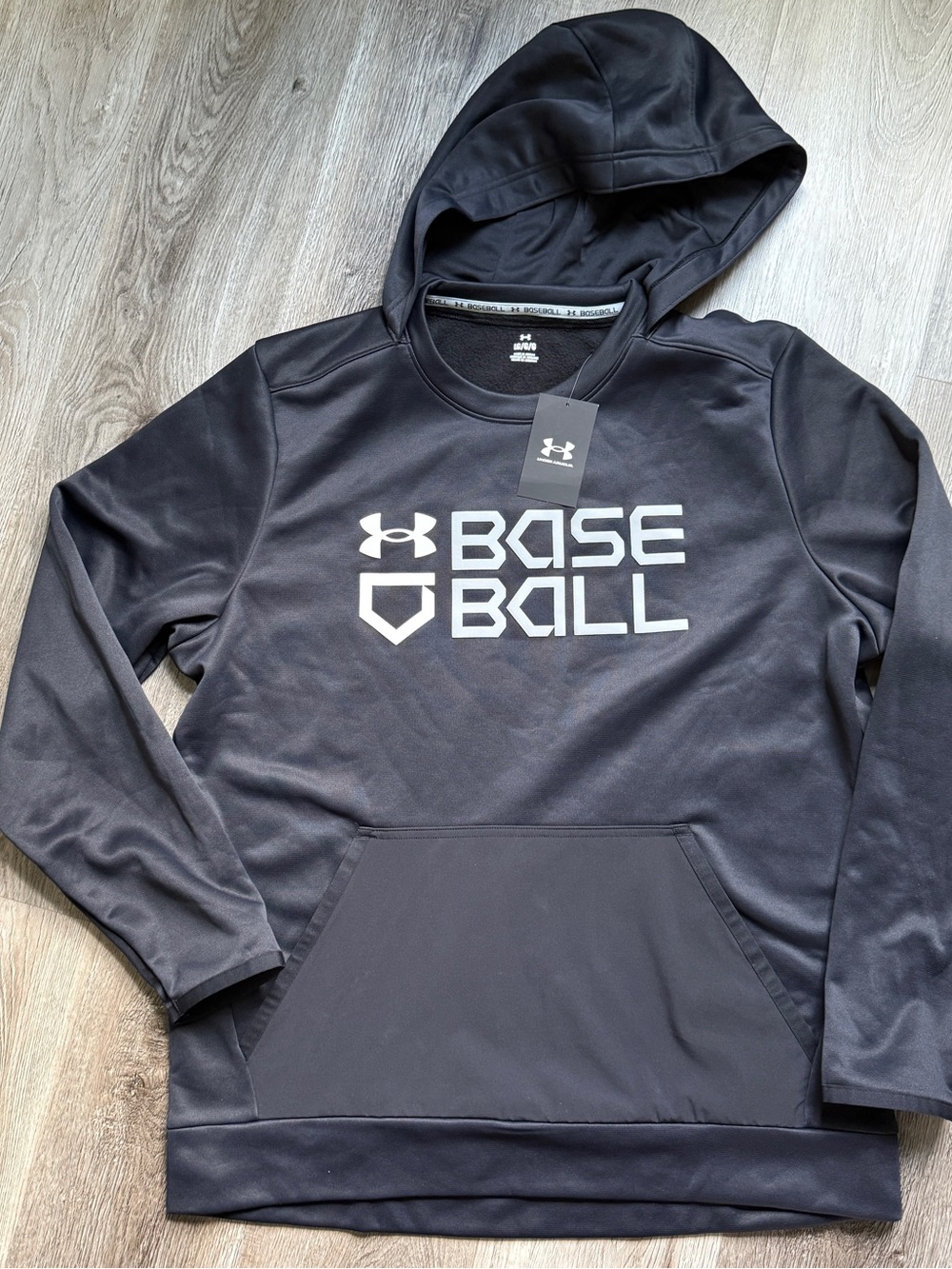 Under Armour Men's Black Fleece Pullover Hoodie Graphic Logo w/ Pockets L -0185